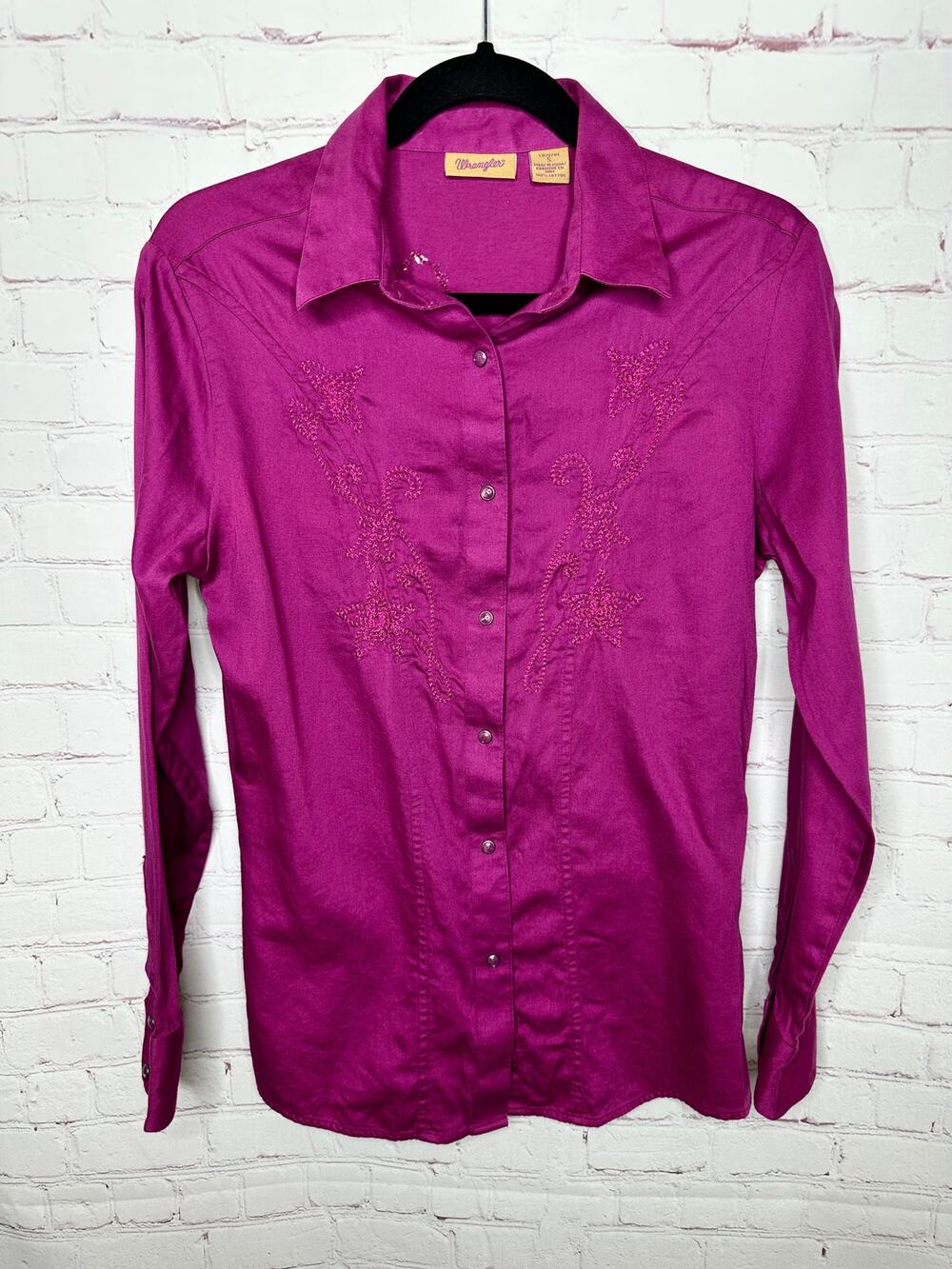 100% Cotton Wrangler Fuchsia Pink Embroidered Western Shirt Women's Small